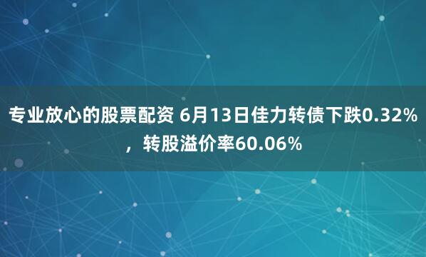 专业放心的股票配资 6月13日佳力转债下跌0.32%，转股溢价率60.06%