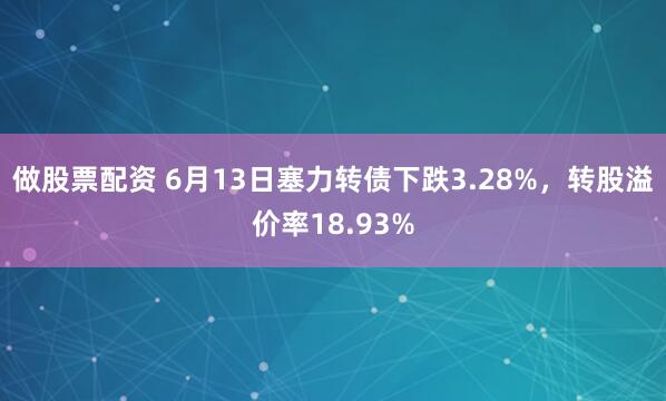 做股票配资 6月13日塞力转债下跌3.28%，转股溢价率18.93%