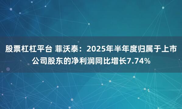 股票杠杠平台 菲沃泰：2025年半年度归属于上市公司股东的净利润同比增长7.74%