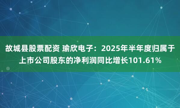 故城县股票配资 瑜欣电子：2025年半年度归属于上市公司股东的净利润同比增长101.61%
